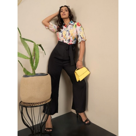 Generic Women's Polyester Floral Half Sleeves Jumpsuit (Multicolor) Generic Women's Polyester Floral Half Sleeves Jumpsuit (Multicolor)