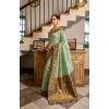 Generic Women's Silk Blend Booti Work Ready to wear Saree With Unstitched Blouse 5.5Mtr (SeaGreen)