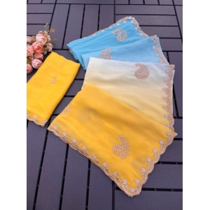 Generic Women's Digital Printed  Geogette Saree With Unstitched Blouse (Yellow, 5-6 Mtrs)