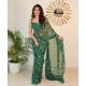 Generic Women's Georgette Floral Printed Saree With Unstitched Blouse 5.5Mtr (Black-Green)