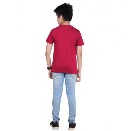 Generic Boy's Cotton Grapic Printed Round Neck T-Shirt (Marron)