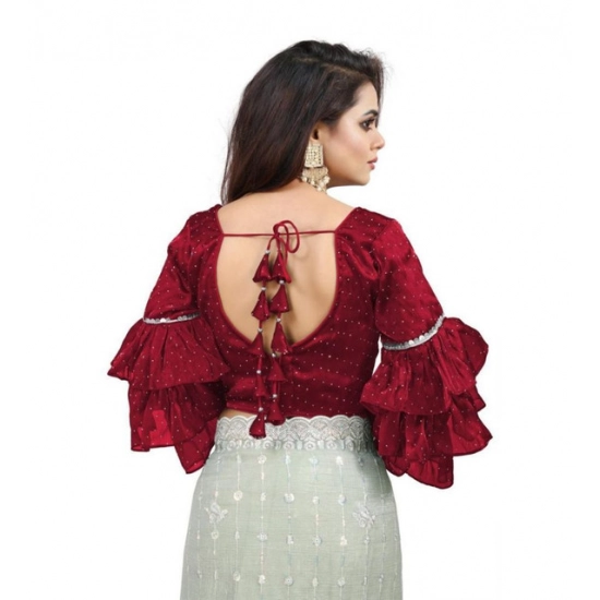 Generic Women's Organza Solid V Neck Layered Ruffle Sleeve Readymade Blouse (Maroon Free Size , up to 38–40 Bust)-PID65854 Generic Women's Organza Solid V Neck Layered Ruffle Sleeve Readymade Blouse (Maroon Free Size , up to 38–40 Bust)-PID65854