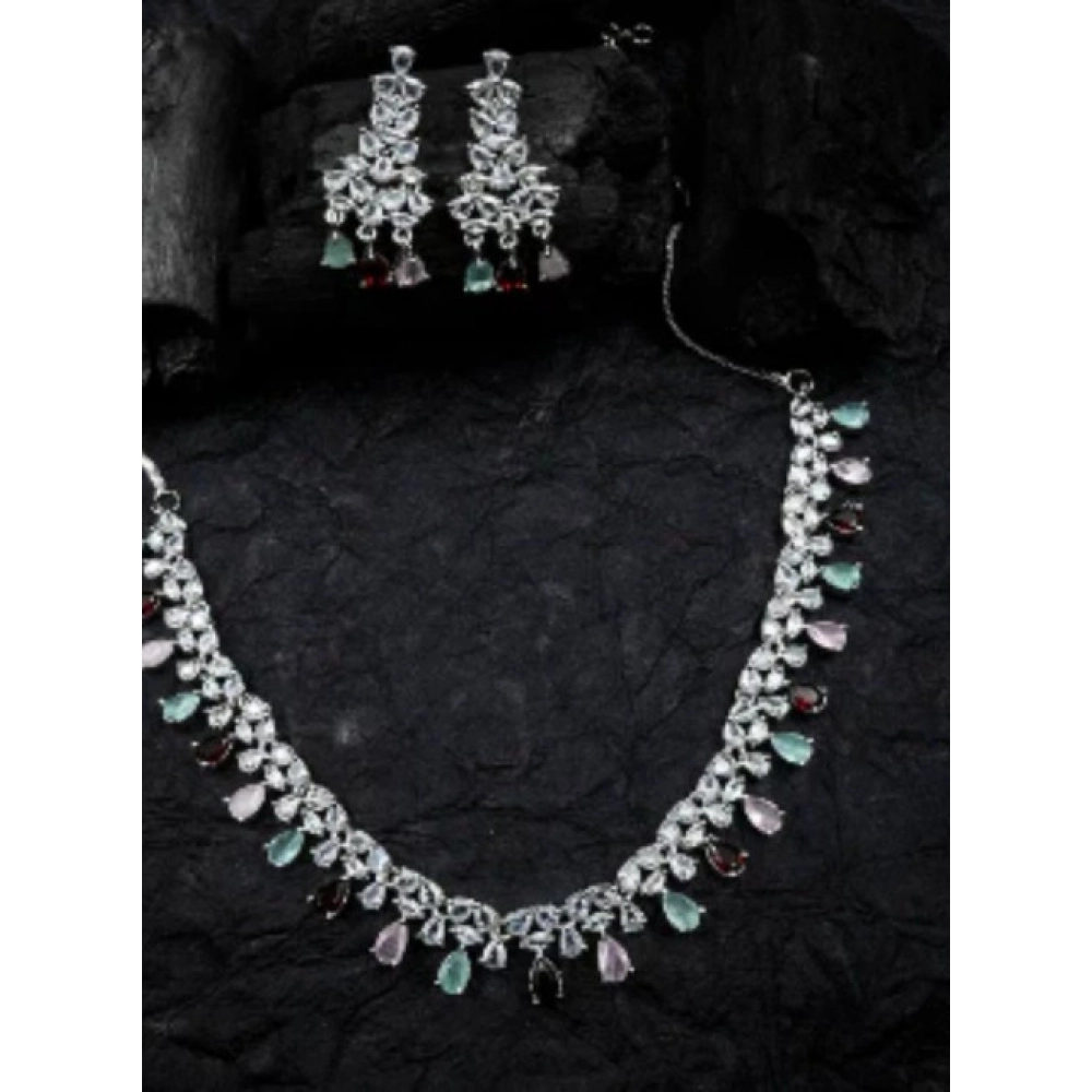 Generic Women's Brass Silver Plated Necklace set (Multicolor)