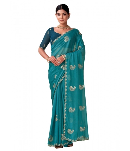 Generic Women's Digital Printed  Georgette Saree With Unstitched Blouse (Sky, 5-6 Mtrs)