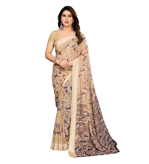 Generic Women's Georgette Printed Saree With Unstitched Blouse 5.5Mtr (Beige)