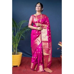 Generic Women's Soft Litchi Silk Jacquard Work Saree With Unstitched Blouse 5.5Mtr (Pink)
