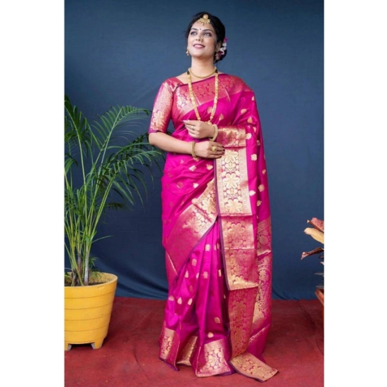 Generic Women's Soft Litchi Silk Jacquard Work Saree With Unstitched Blouse 5.5Mtr (Pink) Generic Women's Soft Litchi Silk Jacquard Work Saree With Unstitched Blouse 5.5Mtr (Pink)