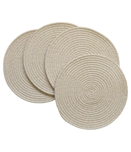 Generic Cotton Dining Table Round Placemat Mats Set of 4 (Beige-White)