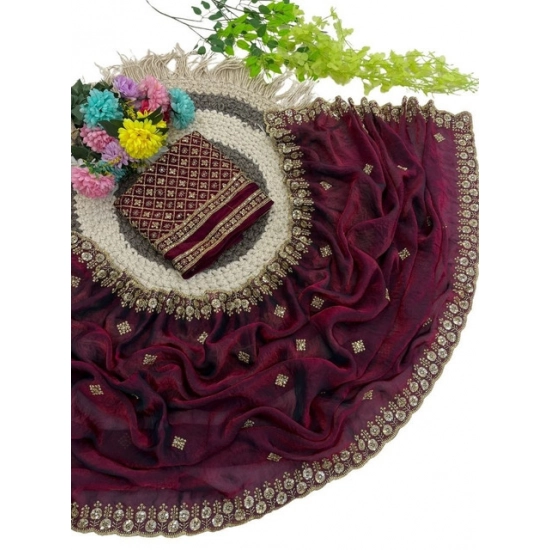 Generic Women's Satin Embellished Saree With Unstitched Blouse 5.5Mtr (Wine-Toned) Generic Women's Satin Embellished Saree With Unstitched Blouse 5.5Mtr (Wine-Toned)