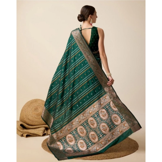 Generic Women's Soft Silk Jacquard Saree With Unstitched Blouse 5.5Mtr (Green)