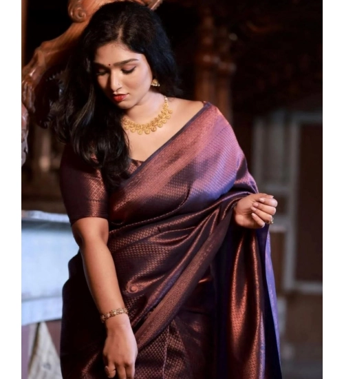 Generic Women's Soft Litchi Silk Jacquard Work Saree With Unstitched Blouse 5.5Mtr (Purple) Generic Women's Soft Litchi Silk Jacquard Work Saree With Unstitched Blouse 5.5Mtr (Purple)