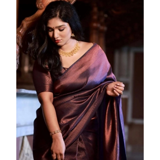 Generic Women's Soft Litchi Silk Jacquard Work Saree With Unstitched Blouse 5.5Mtr (Purple) Generic Women's Soft Litchi Silk Jacquard Work Saree With Unstitched Blouse 5.5Mtr (Purple)