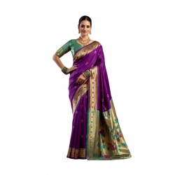 Generic Women's Silk Blend Woven Saree With Unstitched Blouse 5.5 Mtr (Purple)