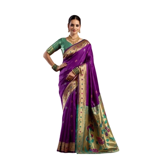Generic Women's Silk Blend Woven Saree With Unstitched Blouse 5.5 Mtr (Purple)