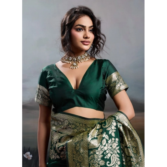 Generic Women's Silk Blend Printed Saree With Unstitched Blouse 5.5Mtr (Dark Green) Generic Women's Silk Blend Printed Saree With Unstitched Blouse 5.5Mtr (Dark Green)