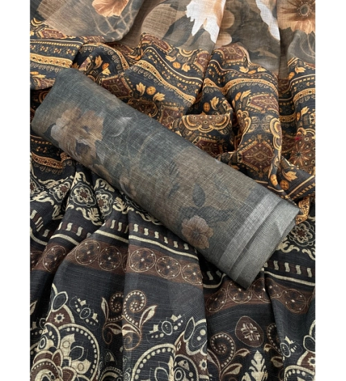 Generic Women's Linen Cotton Printed Saree With Unstitched Blouse 5.5Mtr (Beige) Generic Women's Linen Cotton Printed Saree With Unstitched Blouse 5.5Mtr (Beige)