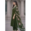 Generic Women's Chanderi Silk Ethnic Motif V-Neck 3/4th Sleeve Kurti With Pant Dupatta Set (Mahendi)
