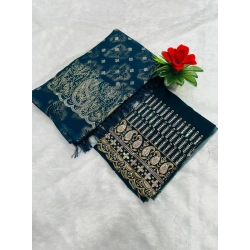 Generic Women's Embroidered Georgette Saree With Unstitched Blouse (Dark Blue, 5-6 Mtrs)