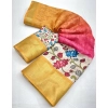 Generic Women's Cotton Blend Floral Printed Saree With Unstitched Blouse 5.5Mtr (Yellow)