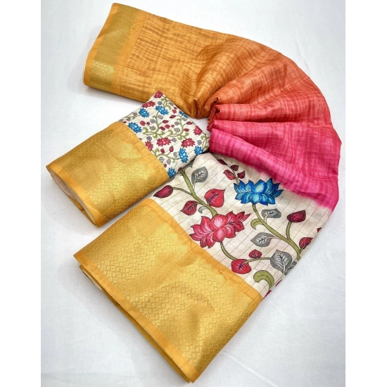 Generic Women's Cotton Blend Floral Printed Saree With Unstitched Blouse 5.5Mtr (Yellow) Generic Women's Cotton Blend Floral Printed Saree With Unstitched Blouse 5.5Mtr (Yellow)