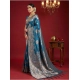 Generic Women's Silk Blend Printed Saree With Unstitched Blouse 5.5Mtr (Teal Blue)
