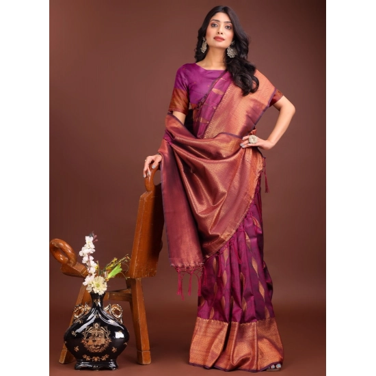 Generic Women's Banarasi Silk Printed Saree With Unstitched Blouse 5.5Mtr (Purple) Generic Women's Banarasi Silk Printed Saree With Unstitched Blouse 5.5Mtr (Purple)