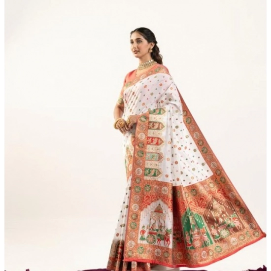 Generic Women's Faux_Banarasi Woven Motifs Saree With Unstitched Blouse 5.5Mtr (White) Generic Women's Faux_Banarasi Woven Motifs Saree With Unstitched Blouse 5.5Mtr (White)