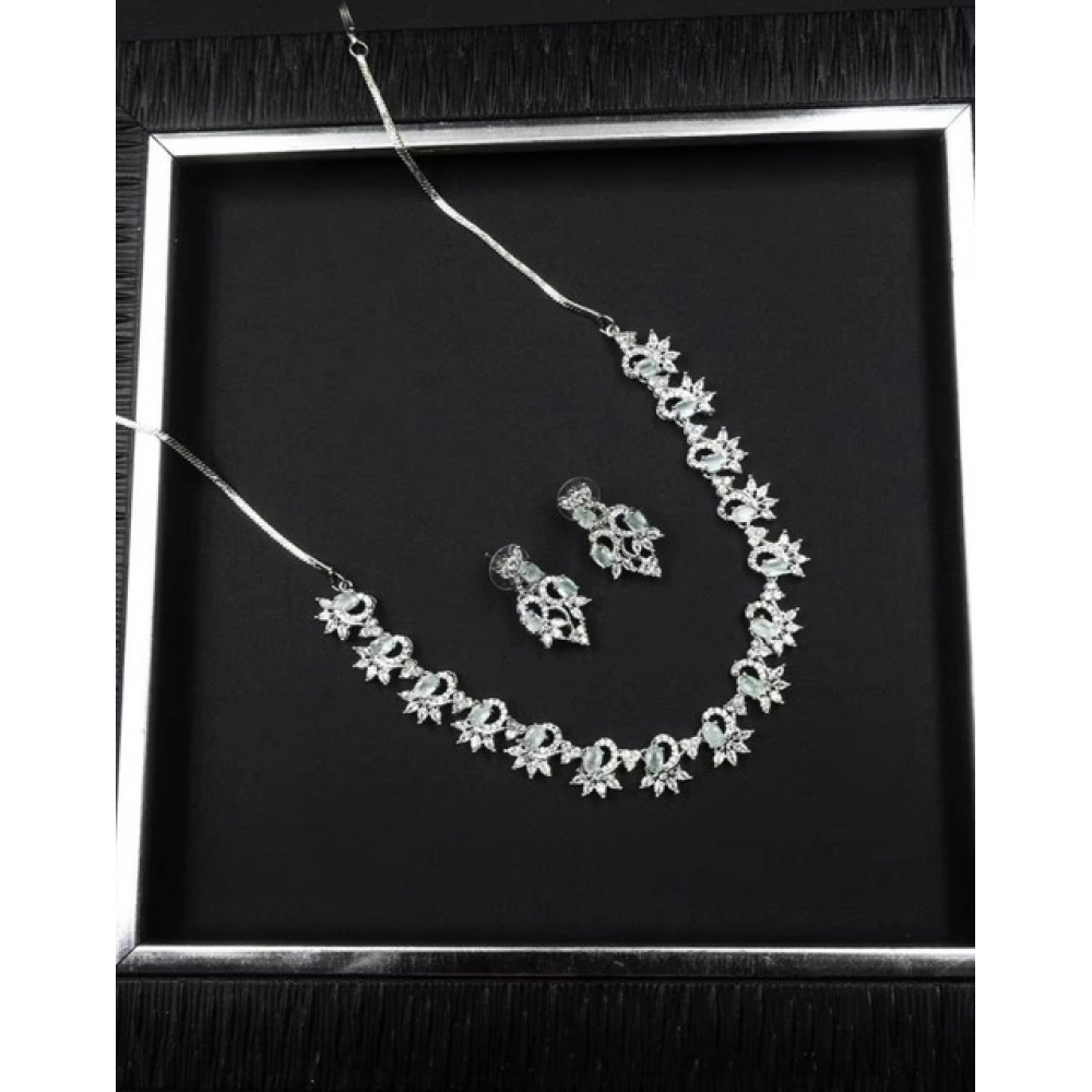 Generic Women's Brass Silver Plated Necklace set (Turquoise)