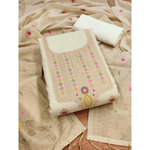 Generic Women's Banarasi Silk Printed Unstitched Salwar Suit Material With Dupatta (White, 3Mtrs)