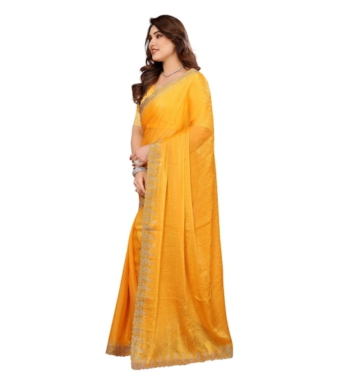 Generic Women's Georgette Printed Saree With Unstitched Blouse 5.5Mtr (Yellow)
