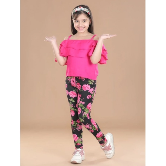 Generic Girl's Cotton Floral Elasticated Jegging and Top Set (Black-Pink) Generic Girl's Cotton Floral Elasticated Jegging and Top Set (Black-Pink)