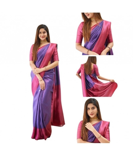 Generic Women's Soft Lichi Silk Printed Saree With Unstitched Blouse 5.5Mtr (Purple)