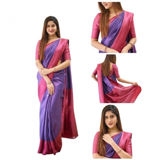Generic Women's Soft Lichi Silk Printed Saree With Unstitched Blouse 5.5Mtr (Purple)