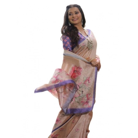 Generic Women's Faux_Tussar Floral_Print Saree With Unstitched Blouse 5.5Mtr (Beige) Generic Women's Faux_Tussar Floral_Print Saree With Unstitched Blouse 5.5Mtr (Beige)