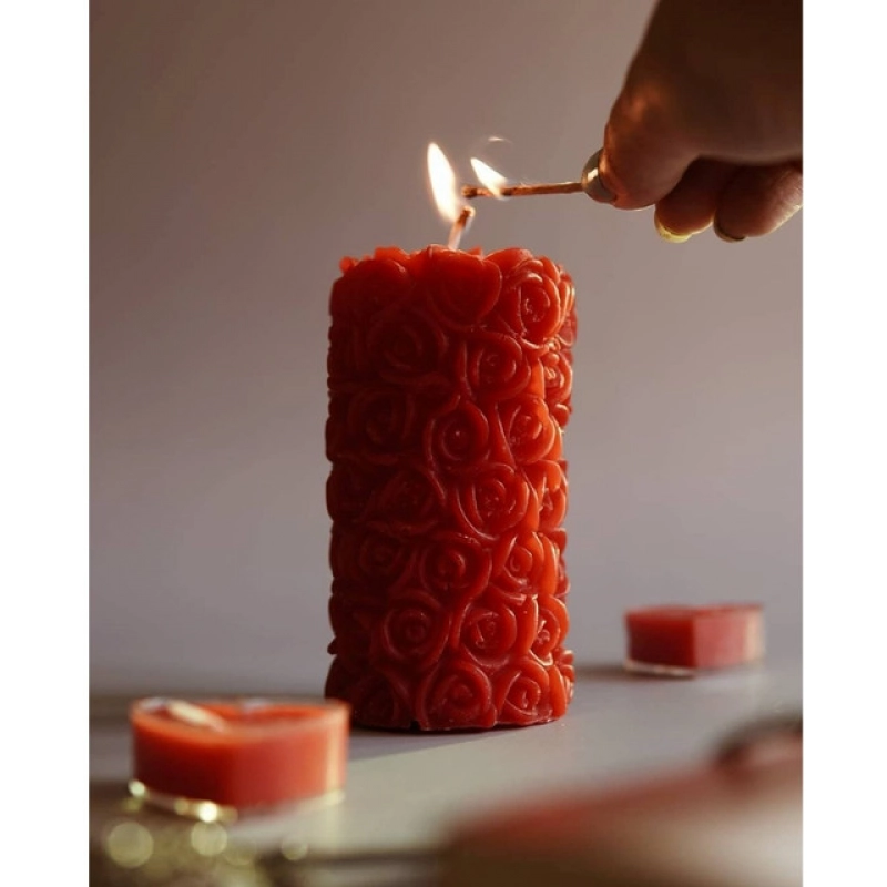 Generic Soya Wax Small Rose Designer Pillar Scented Candle (Single Piece)