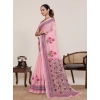 Generic Women's Linen Floral Printed Saree With Unstitched Blouse 5.5Mtr (Pink)