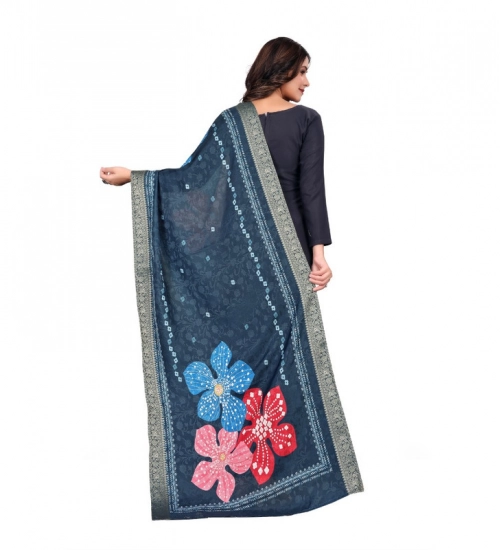 Generic Women's chanderi silk  Printed Dupatta (Navy Blue, Length: 2 Mtr)