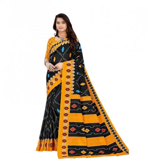 Generic Women's Soft Pure Cotton Printed Saree With Unstitched Blouse 5.5Mtr (Black)