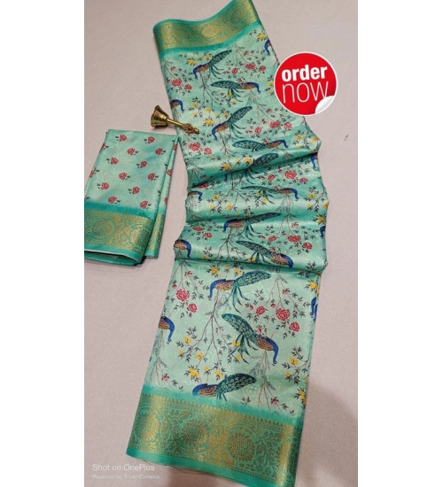 Generic Women's Digital Dolla Silk Printed Saree With Unstitched Blouse 5.5Mtr (Pista Green)