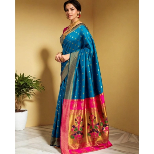 Women's Silk Blend Zari Woven Saree With Unstitched Blouse 5.5Mtr (Aqua) Women's Silk Blend Zari Woven Saree With Unstitched Blouse 5.5Mtr (Aqua)
