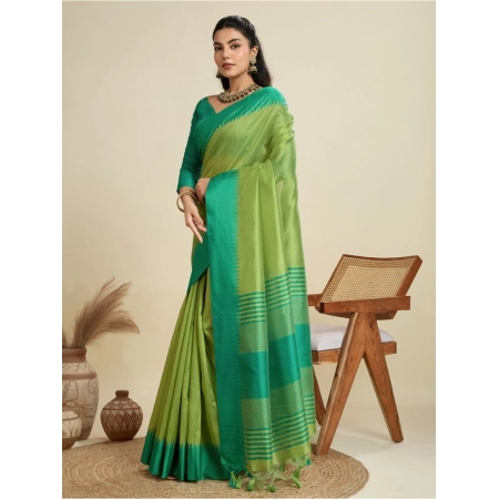 Generic Women's Raw_Silk Woven Saree With Unstitched Blouse 5.5Mtr (Parrot_Green) Generic Women's Raw_Silk Woven Saree With Unstitched Blouse 5.5Mtr (Parrot_Green)