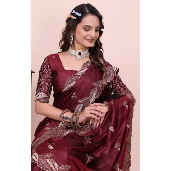 Generic Women's Georgette Embroidered Saree With Unstitched Blouse 5.5Mtr (Maroon) Generic Women's Georgette Embroidered Saree With Unstitched Blouse 5.5Mtr (Maroon)