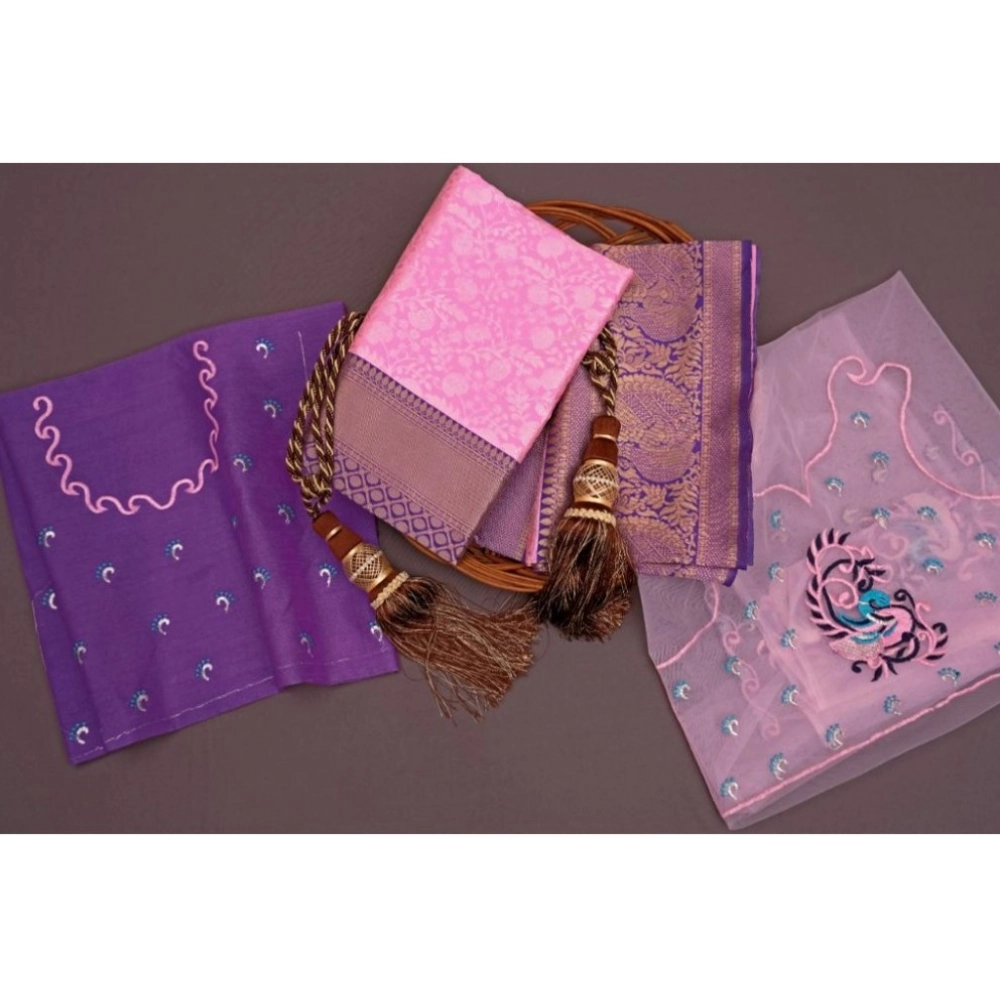 Generic Women's Soft Litchi Silk Jacquard Work Saree With Unstitched Blouse 5.5Mtr (Pink) Generic Women's Soft Litchi Silk Jacquard Work Saree With Unstitched Blouse 5.5Mtr (Pink)