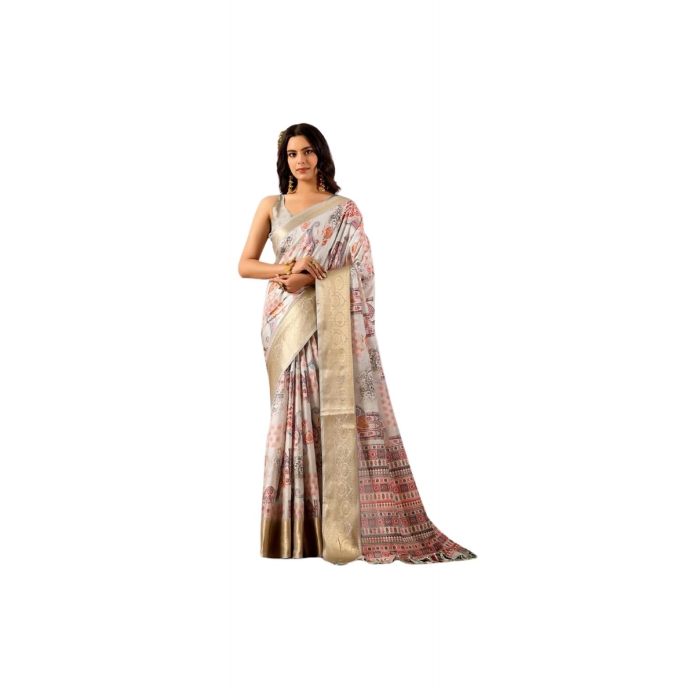 Generic Women's Faux_Silk Printed Saree With Unstitched Blouse 5.5Mtr (Grey)
