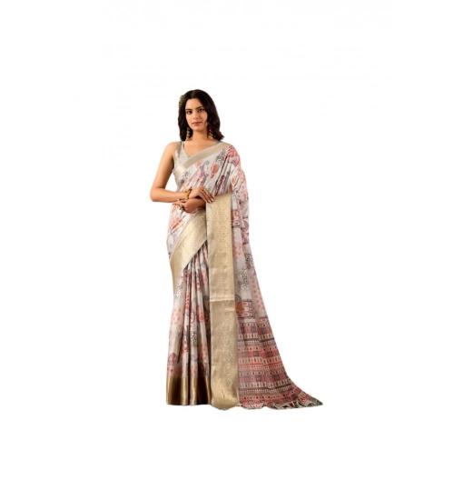 Generic Women's Faux_Silk Printed Saree With Unstitched Blouse 5.5Mtr (Grey)