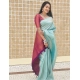 Generic Women's Litchi silk Printed Saree With Unstitched Blouse (Blue)