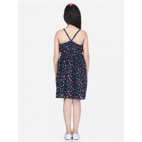 Generic Girl's Rayon Flamingo Print Sleeveless Dress (Black)