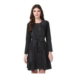 Generic Women's Denim Washed Long Sleeves Dress (Black)