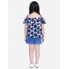 Generic Girl's Rayon Solid Cold Shoulder Top with Shorts (Navy Blue)