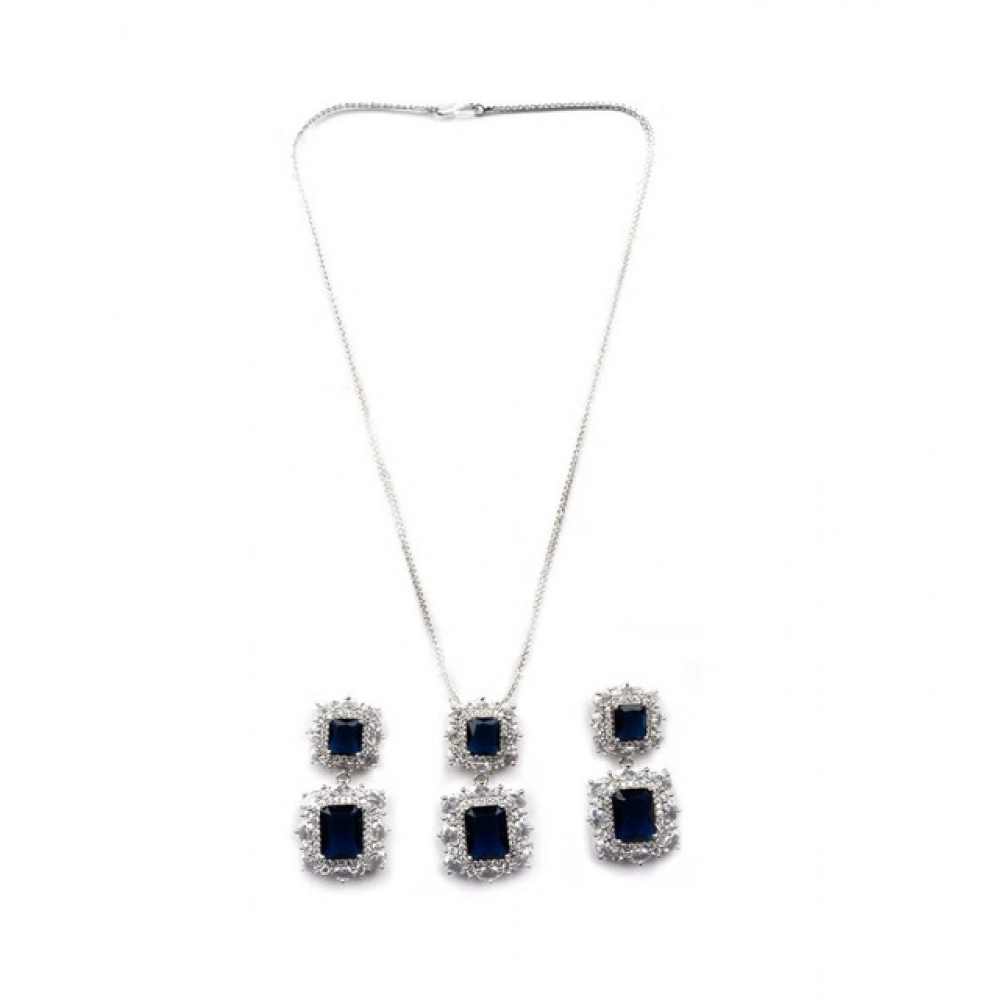 Generic Women's Brass Silver Plated Pendant Set (Blue) Generic Women's Brass Silver Plated Pendant Set (Blue)